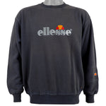 Ellesse - Dark Grey Spell-Out Crew Neck Sweatshirt 1990s Medium