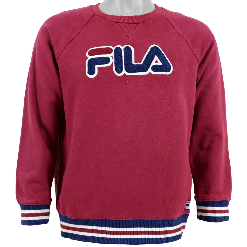 Fila - Red Spell-Out Crew Neck Sweatshirt 1990s Medium Vintage Retro