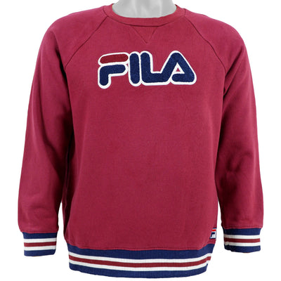 FILA - Red Spell-Out Crew Neck Sweatshirt 1990s Medium