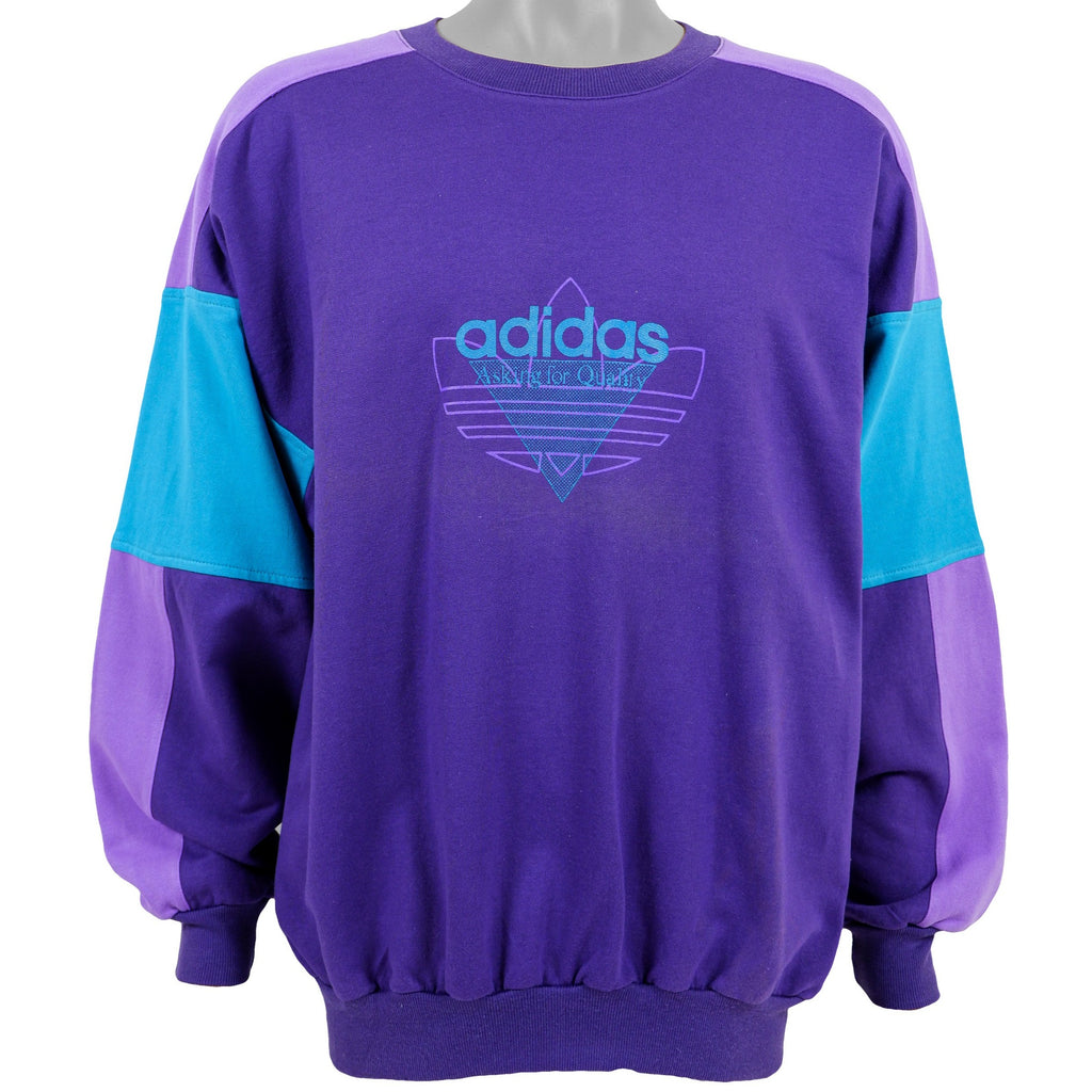 Adidas - Purple & Blue Spell-Out Crew Neck Sweatshirt 1990s X-Large Vintage Retro