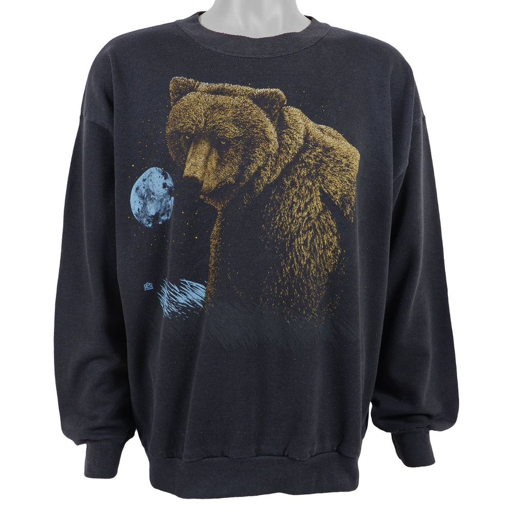 Vintage - Black Grizzly Bear Crew Neck Sweatshirt 1990s Large Vintage Retro