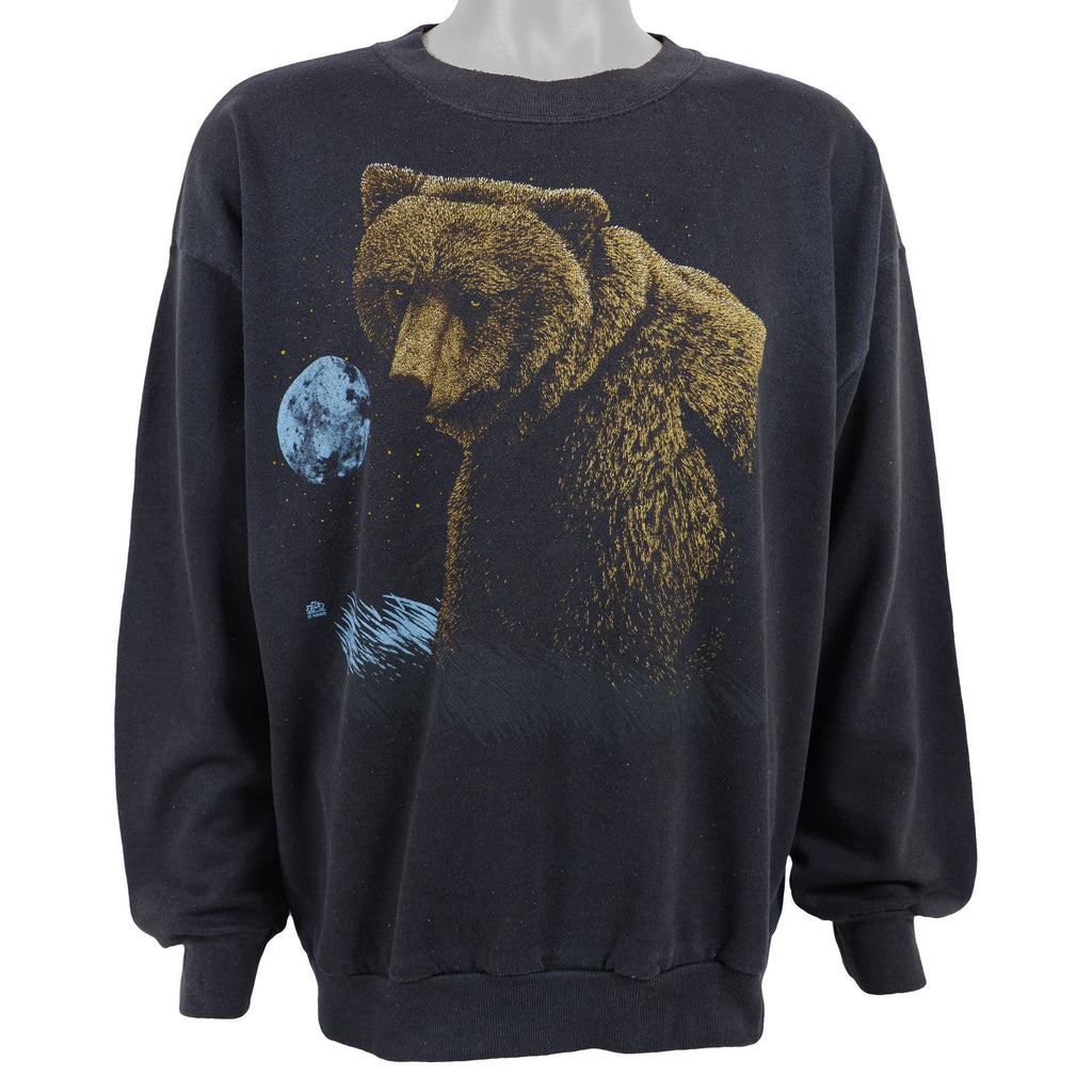 Vintage - Black Grizzly Bear Crew Neck Sweatshirt 1990s Large Vintage Retro