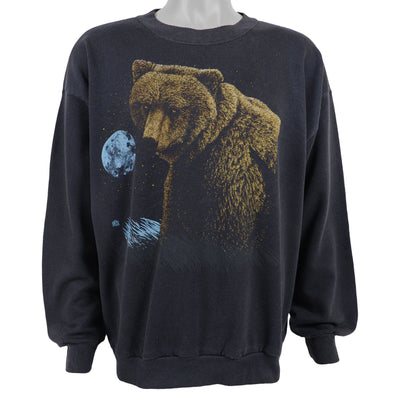 Vintage (L&J Sportswear) - Black Grizzly Bear Crew Neck Sweatshirt 1990s Large