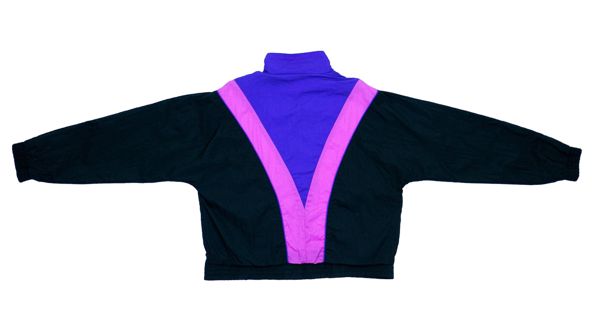Reebok - Black with Pink & Blue Windbreaker 1980s Medium Vintage Retro