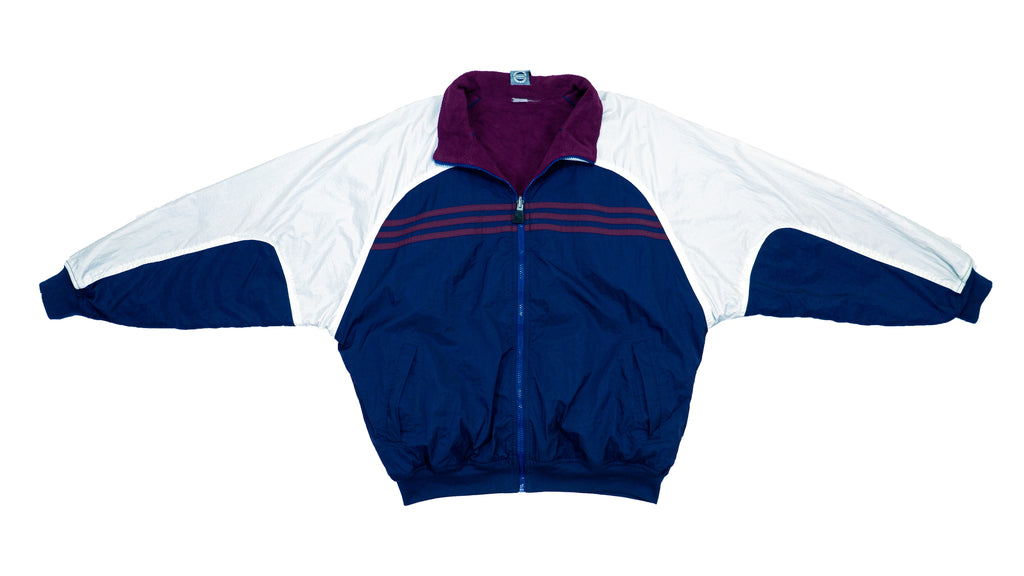 Adidas - Blue & Violet Reversible Fleece Windbreaker 1990s Large Vintage Retro