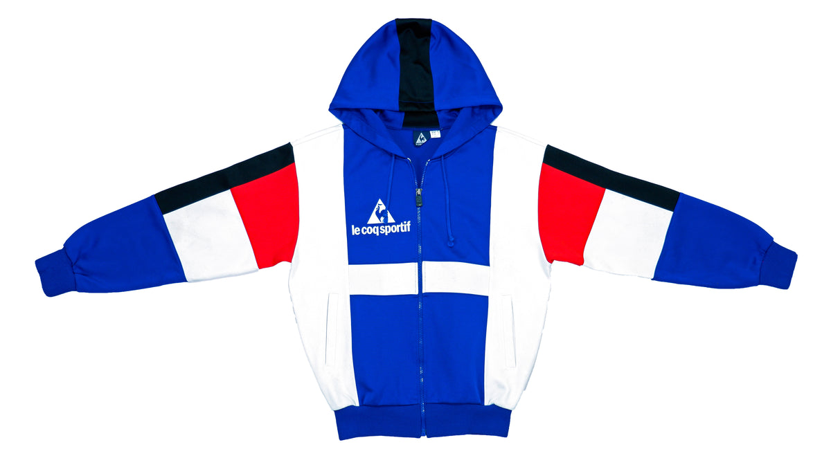Le Coq Sportif - Red, White & Blue Hooded Track Jacket 1990s Medium Vintage Retro
