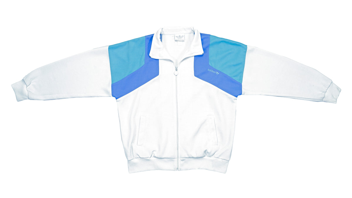 Adidas - White & Blue Track Jacket 1990s Medium Vintage Retro