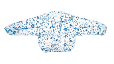 Adidas - White & Blue Patterned Windbreaker 1990s Medium