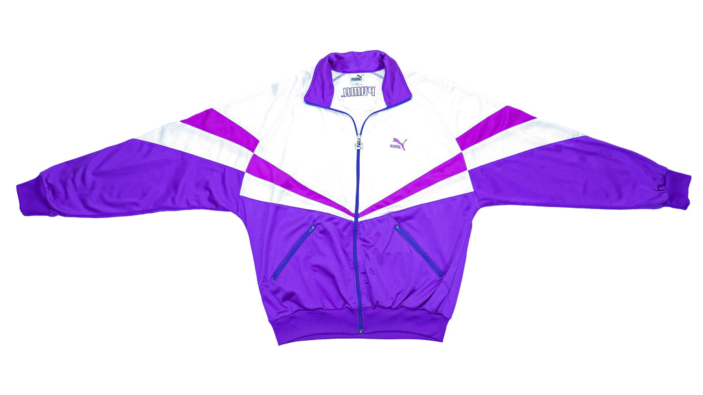 Puma - Purple & White Colorblock Track Jacket 1990s Large Vintage Retro