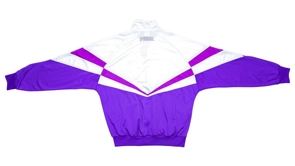 Puma - Purple & White Colorblock Track Jacket 1990s Large Vintage Retro