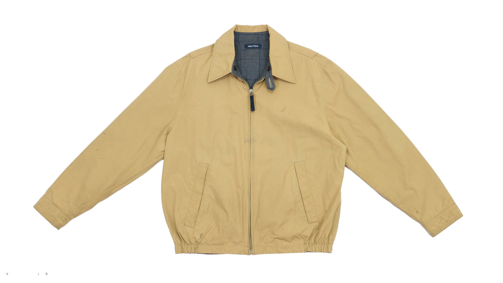 Vintage Retro Harrington Nautica - Reversible Beige and Checked Grey Classic Jacket 1990s Medium