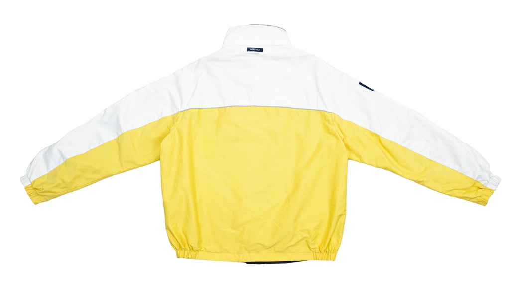 Vintage Retro Spellout Nautica - Yellow White and Blue Reversible Jacket 1990s X-Large