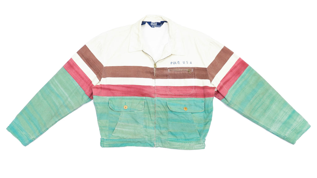 Ralph Lauren (Polo) - Green with White Denim Jacket 1990s Large Vintage Retro