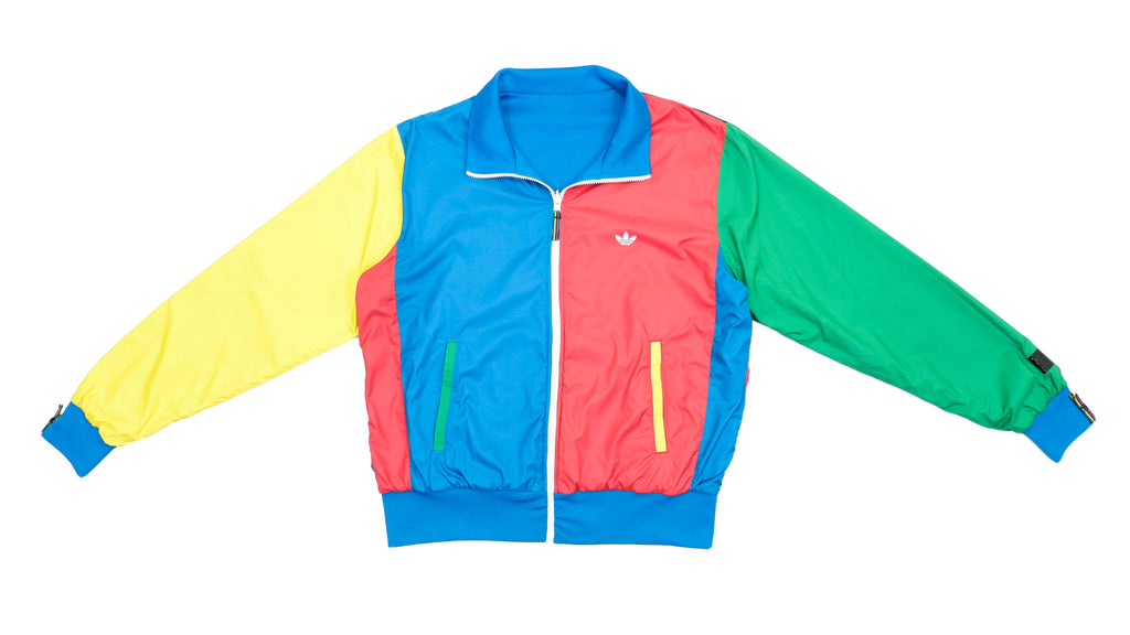 Adidas - Reversible Multi-color / Blue Zip Up Windbreaker 1990s Small Vintage Retro
