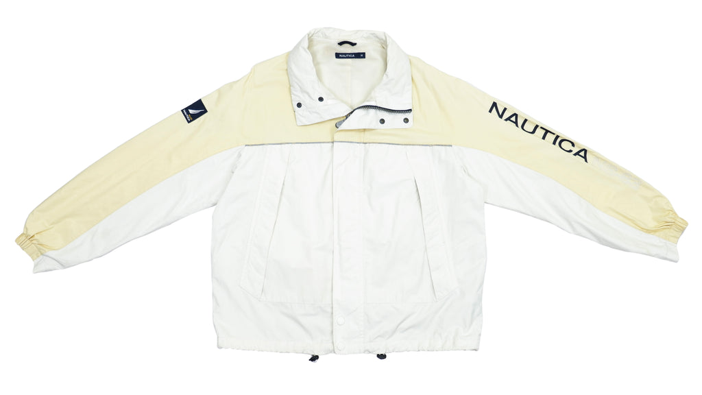 Vintage Retro Nautica - White and Yellow Sailing Windbreaker 1990s Large