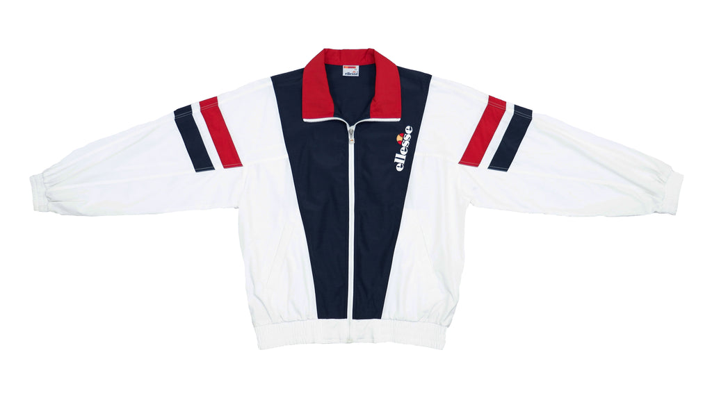 Ellesse - White & Black Colorblock Spell-Out Windbreaker 1990s Large Vintage Retro