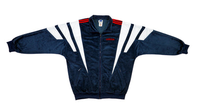 Adidas - Blue & White Suede-Like Track Jacket 1990s Large