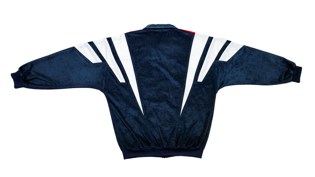 Adidas - Blue & White Suede Track Jacket 1990s Large Vintage Retro
