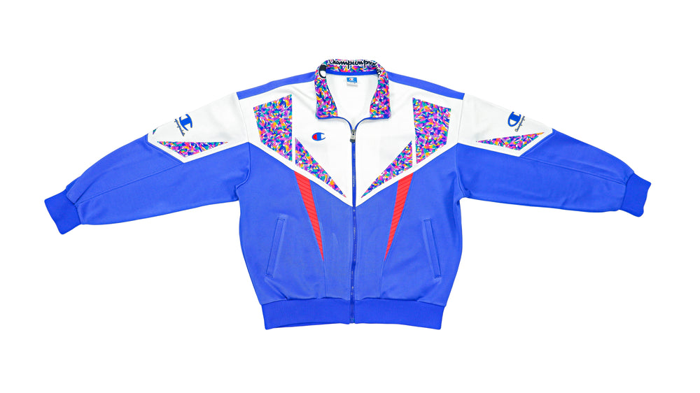Champion - Blue Crazy Patterned Track Jacket 1990s Medium Vintage Retro