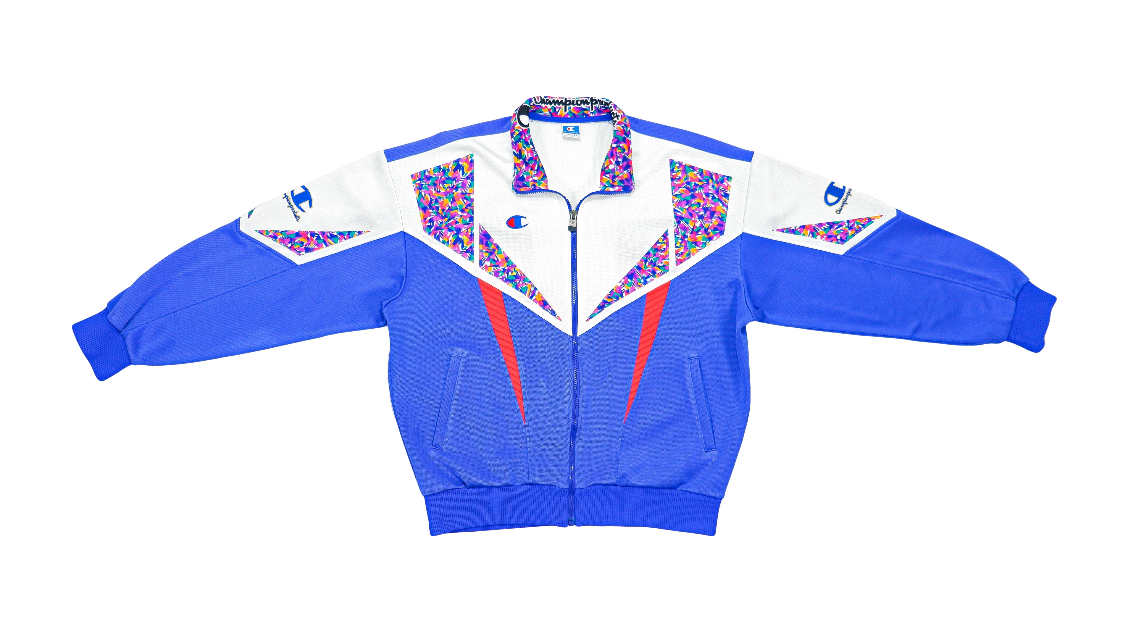 Champion - Blue Crazy Patterned Track Jacket 1990s Medium Vintage Retro