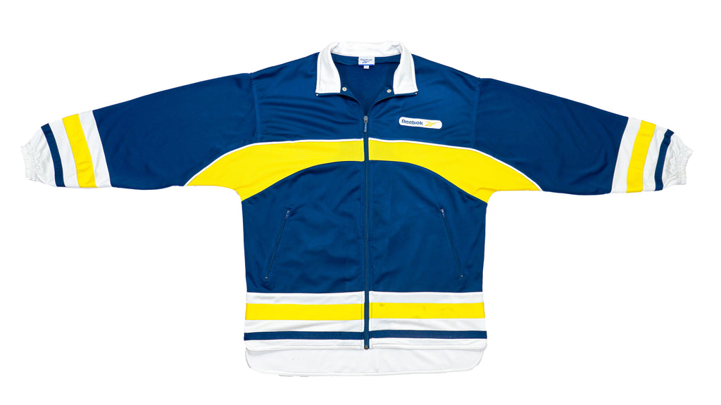 Reebok - Blue & Yellow with White Back Logo Track Jacket 1990s Large Vintage Retro 