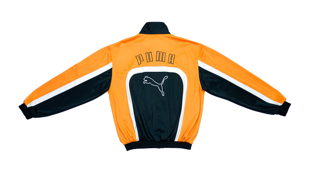 Puma - Black & Orange Big Logo Track Jacket 1990s Large Vintage Retro 
