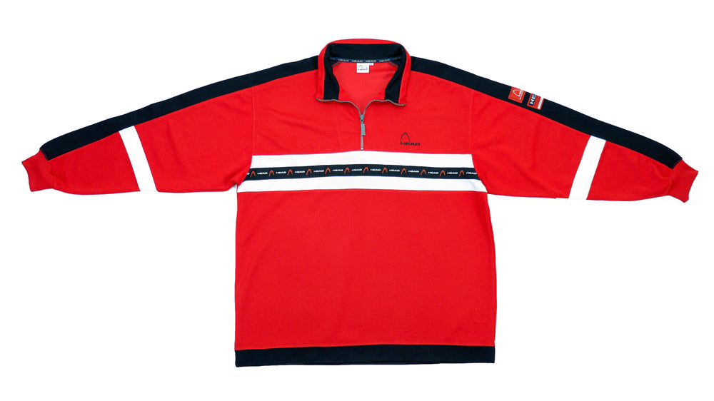 Head - Red & White 1/4 Zip Taped Logo Track Jacket 1990s Large Vintage Retro 