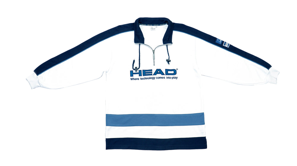 Head - White & Blue 1/4 Zip Spell-Out Track Jacket 1990s Medium Vintage Retro 