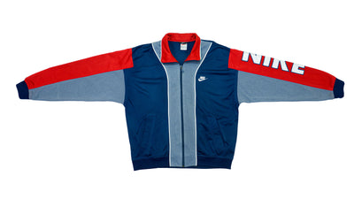 Nike - Blue, Grey and Red Big Logo Track Jacket 1990s Small