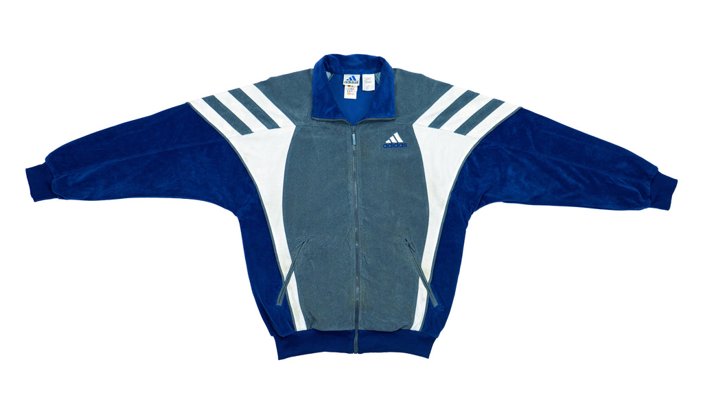 Adidas - Blue & White & Grey Suede Track Jacket 1990s Medium Vintage Retro