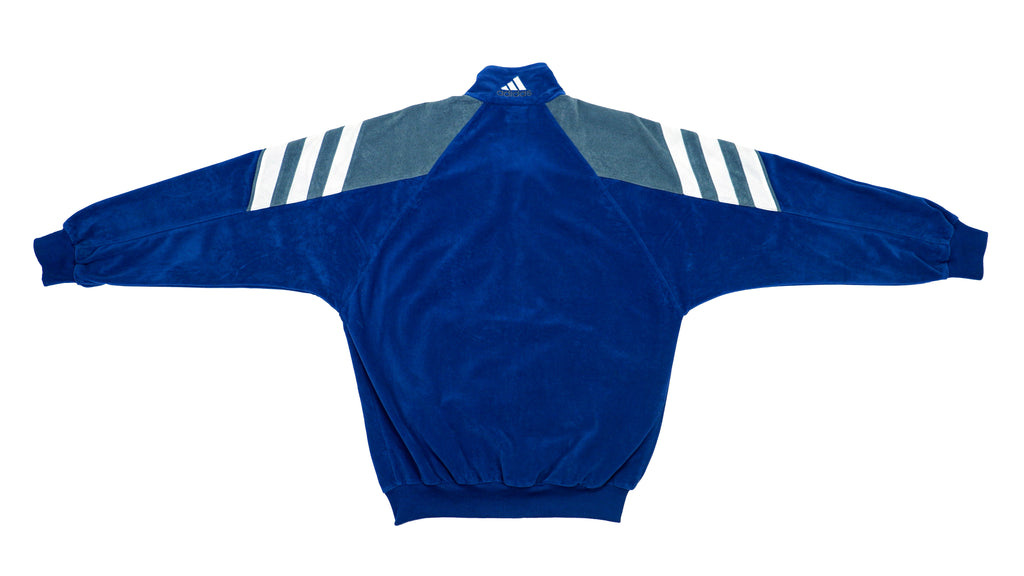 Adidas - Blue & White & Grey Suede Track Jacket 1990s Medium Vintage Retro