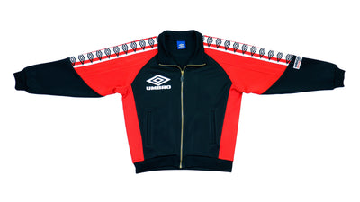 Umbro - Black & Red Taped Logo Track Jacket 1990s Medium