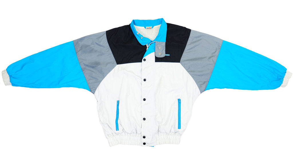 Ellesse - White, Black & Blue Colorblock Bomber Jacket 1990s Large