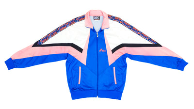 Asics - Blue with Pink & White Taped Logo Track Jacket 1990s Large