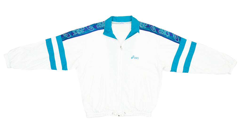 Asics - White & Green Taped Logo Track Jacket 1990s Large Vintage Retro