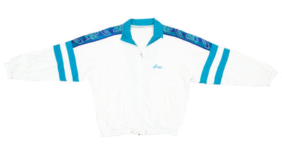 Asics - White & Green Taped Logo Track Jacket 1990s Large
