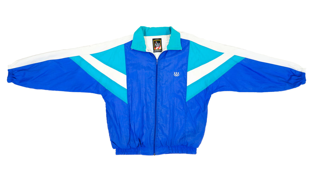 Retro Vintage Team USA Two Tone Blue and White Olympic Windbreaker Jacket 1990s Medium