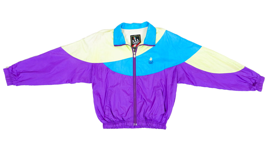 Vintage Retro Team USA Purple, Cream and Blue Olympic Windbreaker Jacket 1990s Medium