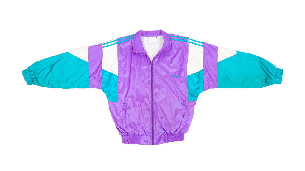 Adidas - Purple Colorblock Windbreaker 1990s Large Vintage Retro