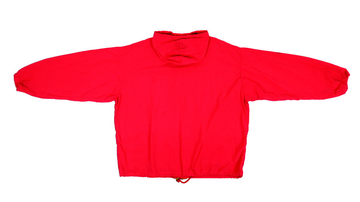 Marlboro - Red 1/4 Button Hooded Windbreaker 1990s X-Large Vintage Retro 