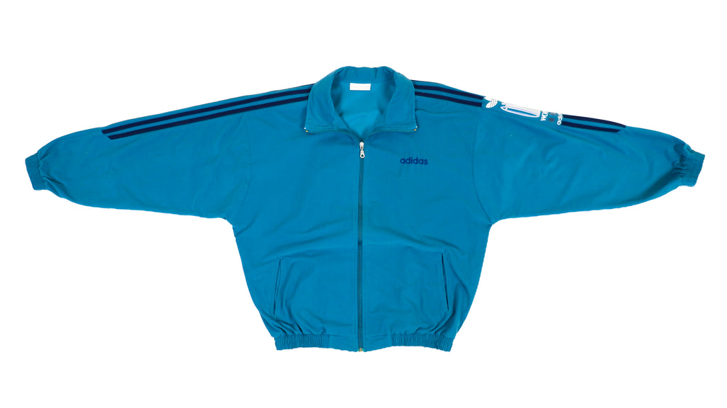 Adidas - Blue Stripes Sport One Track jacket 1990s Large Vintage Retro