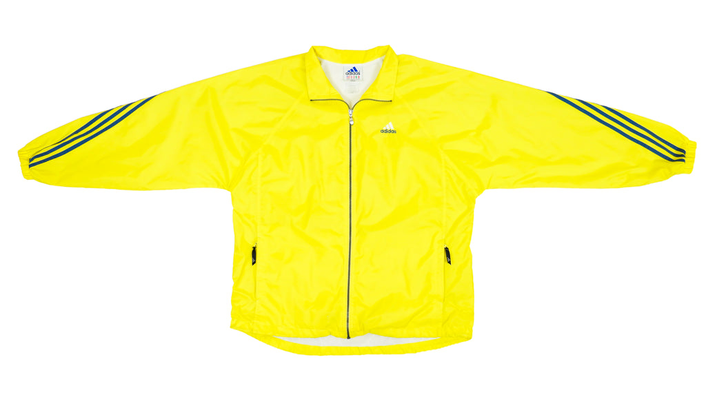 Adidas - Yellow with Black Stripes Windbreaker 1990s Large Vintage Retro