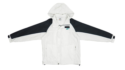 Nike - White & Black Hooded Windbreaker 1980s Medium
