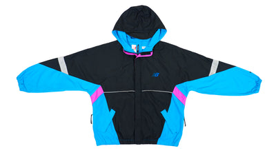New Balance - Blue & Black Hooded  Windbreaker 1990s Large