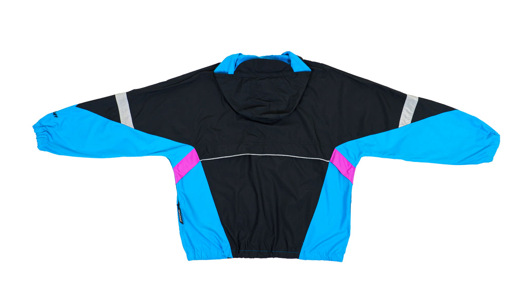 New Balance - Blue & Black Hooded  Windbreaker 1990s Large Vintage Retro