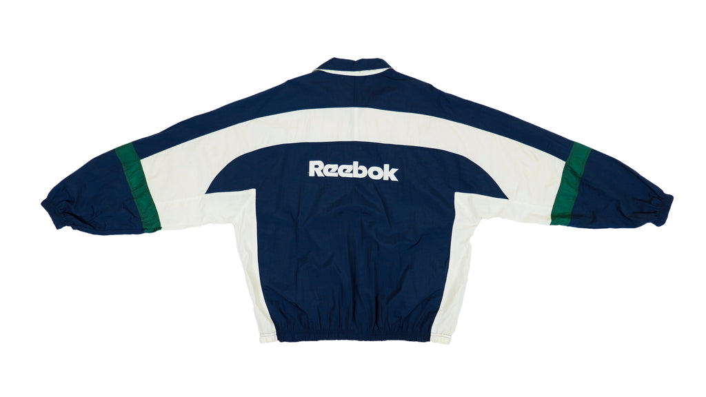 Vintage Retro Reebok - Dark Blue & White with Green Stripe Track Jacket 1990s Large