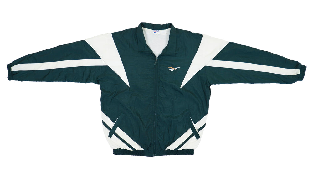Vintage Retro Reebok Dark Green with Logo Design Windbreaker 1990s XX-Large