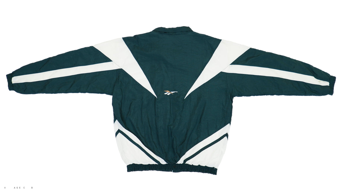 Vintage Retro Reebok Dark Green with Logo Design Windbreaker 1990s XX-Large