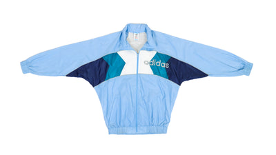Adidas - Blue Colorblock Spell-Out Bomber Jacket 1990s Large