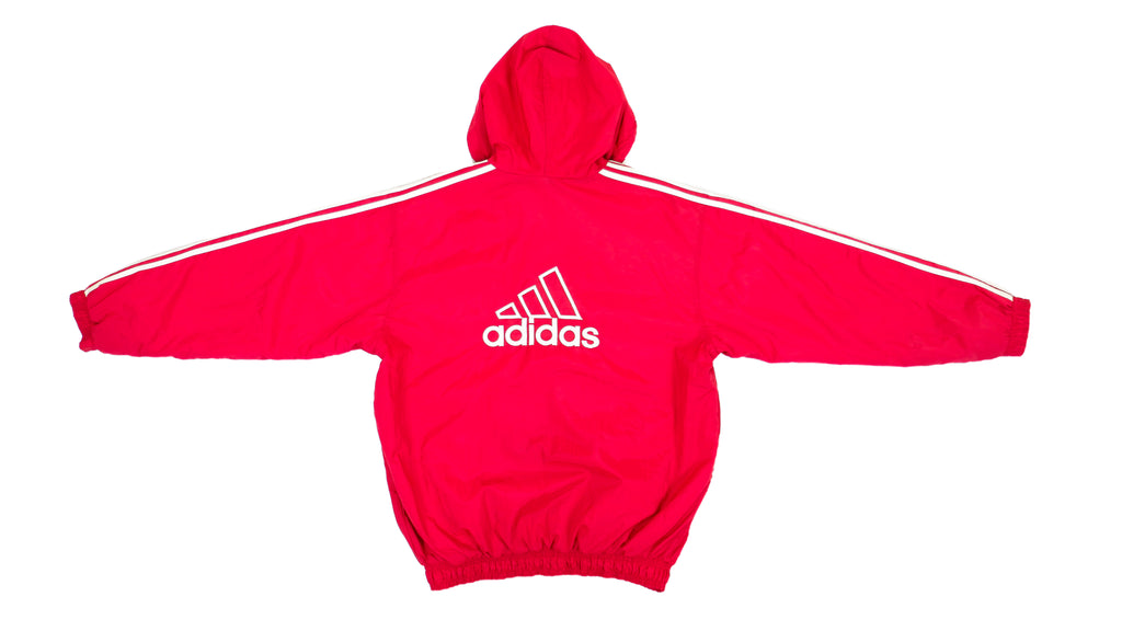 Adidas - Red Big Spell-Out Hooded Jacket 1990s Large Vintage Retro